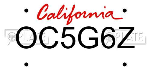 OC5G6Z California License Plate