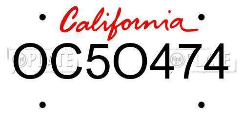OC5O474 California License Plate