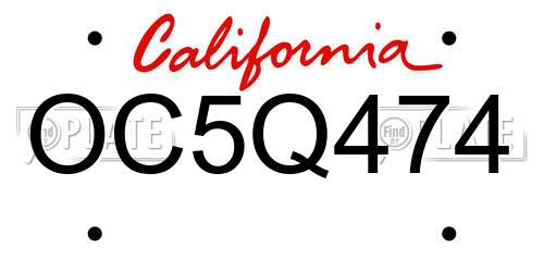 OC5Q474 California License Plate