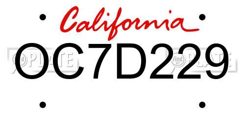OC7D229 California License Plate