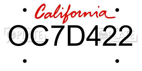 OC7D422 California License Plate