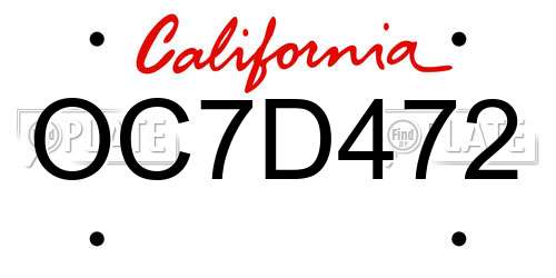 OC7D472 California License Plate