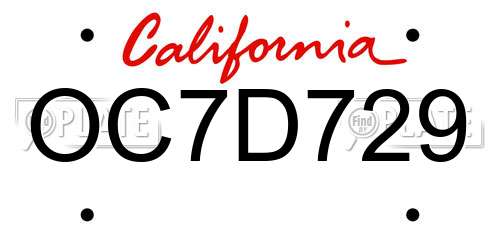 OC7D729 California License Plate