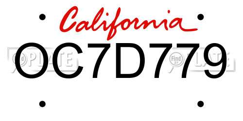 OC7D779 California License Plate