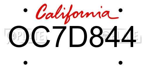 OC7D844 California License Plate
