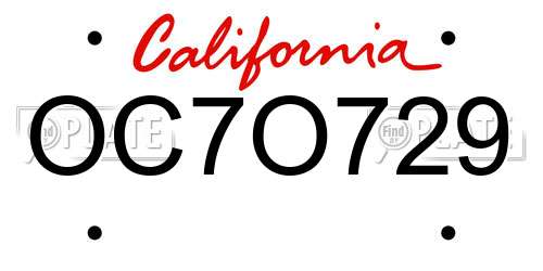OC7O729 California License Plate