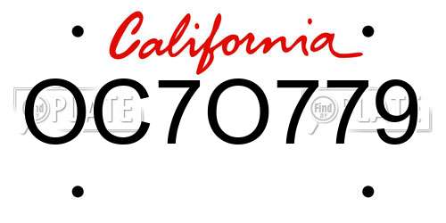 OC7O779 California License Plate