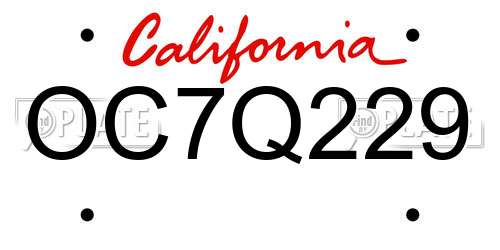 OC7Q229 California License Plate
