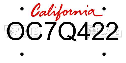 OC7Q422 California License Plate