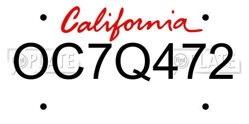 OC7Q472 California License Plate