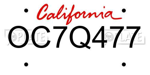 OC7Q477 California License Plate