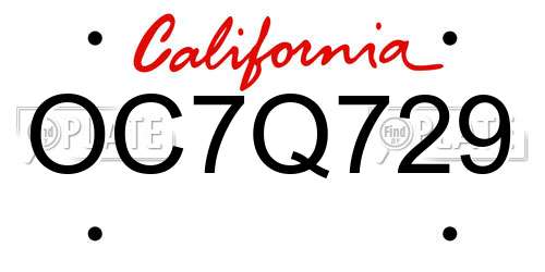 OC7Q729 California License Plate