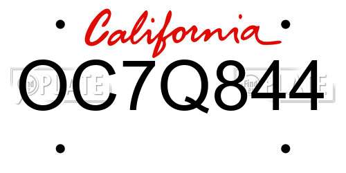 OC7Q844 California License Plate