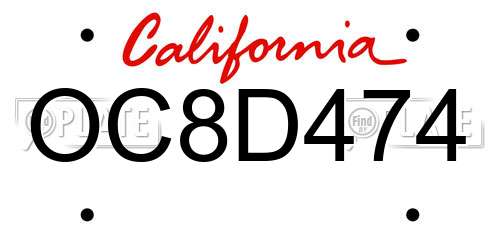 OC8D474 California License Plate