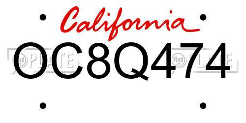 OC8Q474 California License Plate