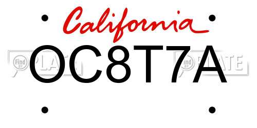 OC8T7A California License Plate