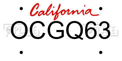 OCGQ63 California License Plate