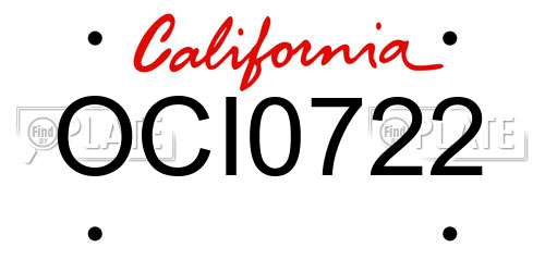 OCI0722 California License Plate