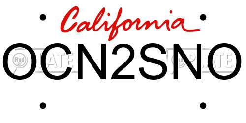 OCN2SNO California License Plate