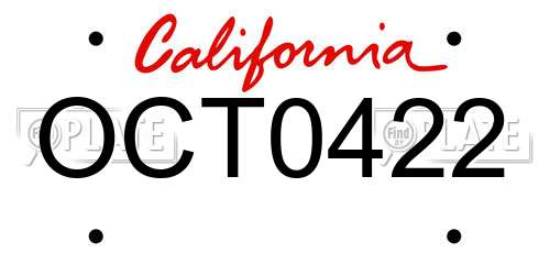 OCT0422 California License Plate