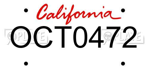 OCT0472 California License Plate