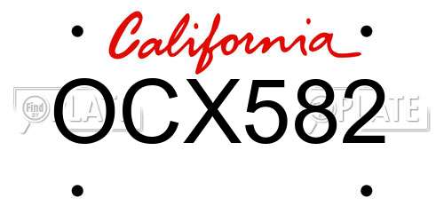 OCX582 California License Plate