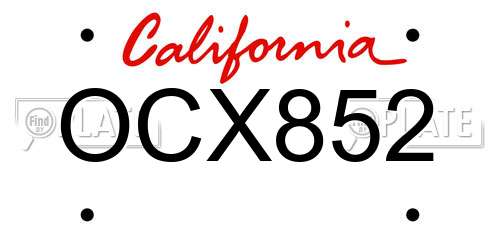 OCX852 California License Plate