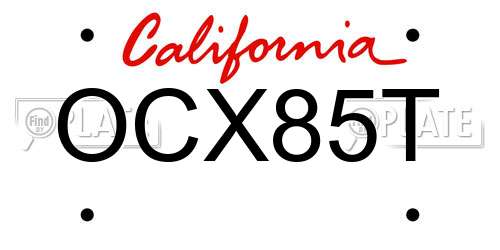 OCX85T California License Plate
