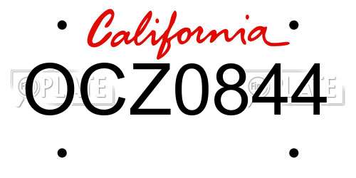 OCZ0844 California License Plate