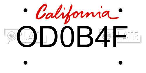 OD0B4F California License Plate