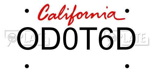OD0T6D California License Plate