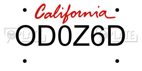 OD0Z6D California License Plate