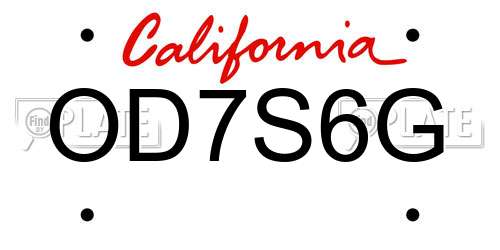 OD7S6G California License Plate