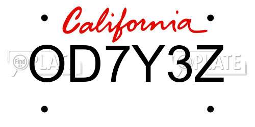 OD7Y3Z California License Plate