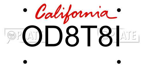 OD8T8I California License Plate