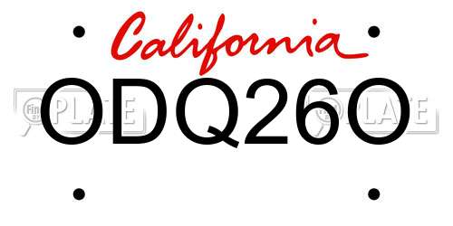 ODQ26O California License Plate