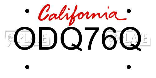 ODQ76Q California License Plate
