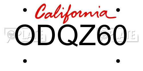 ODQZ60 California License Plate