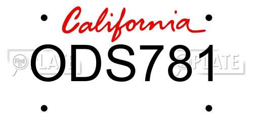 ODS781 California License Plate