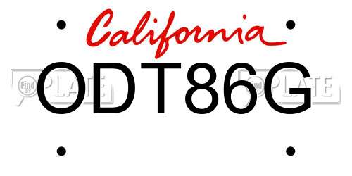 ODT86G California License Plate