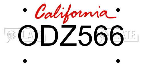 ODZ566 California License Plate