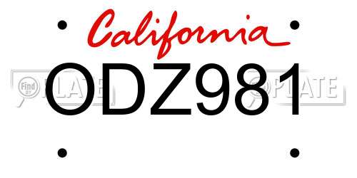 ODZ981 California License Plate