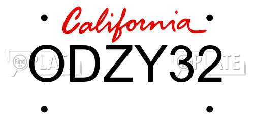 ODZY32 California License Plate