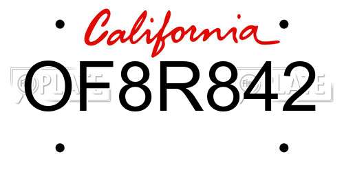 OF8R842 California License Plate