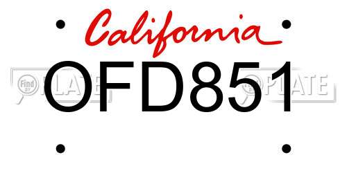 OFD851 California License Plate