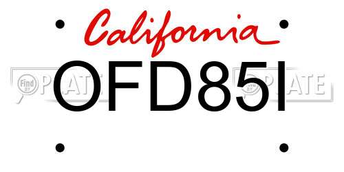 OFD85I California License Plate
