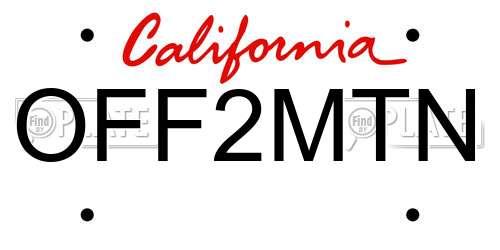 OFF2MTN California License Plate
