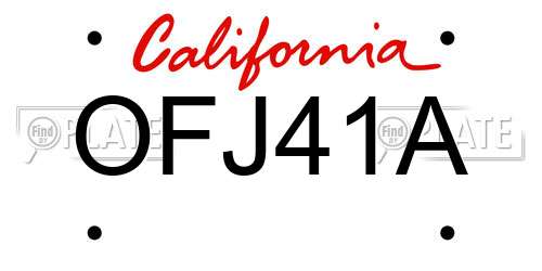 OFJ41A California License Plate