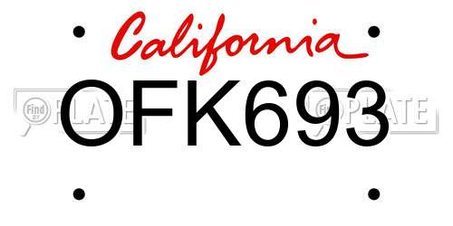 OFK693 California License Plate