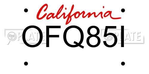 OFQ85I California License Plate